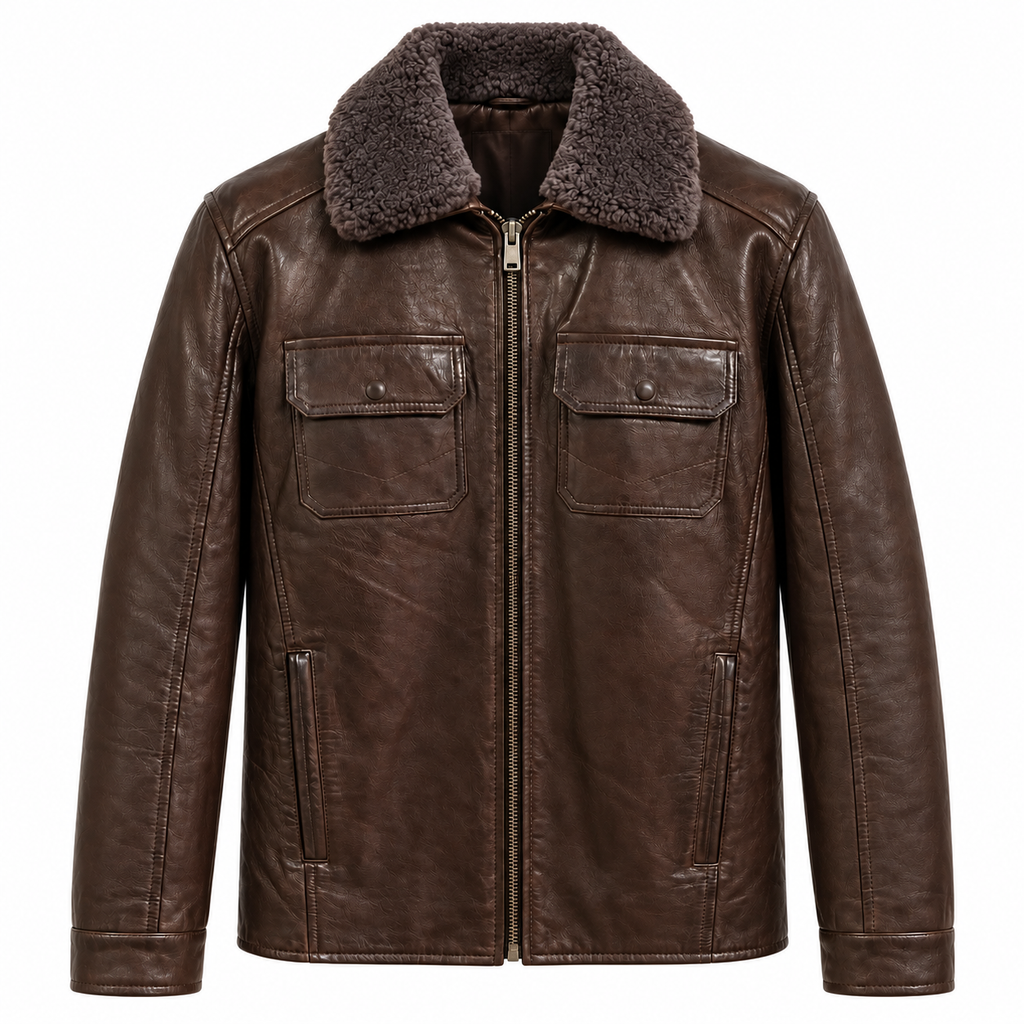 Emilio Romanelli Man Jacket Leather Colletto Pelliccia Brown