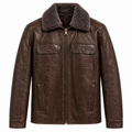 Emilio Romanelli Man Jacket Leather Colletto Pelliccia Brown