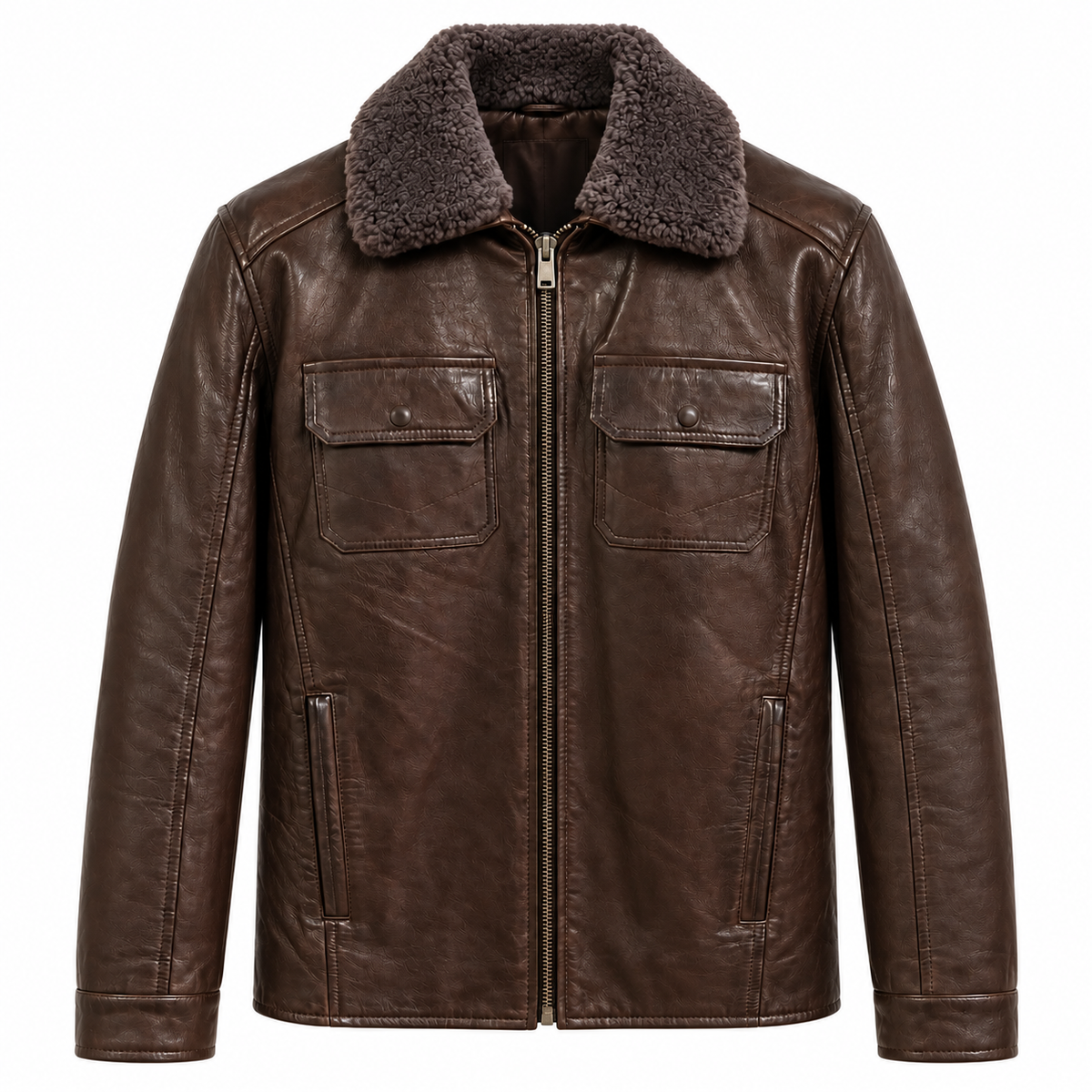 Emilio Romanelli Man Jacket Leather Colletto Pelliccia Brown