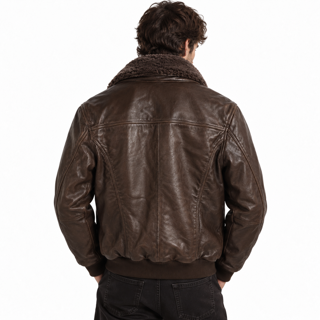 Emilio Romanelli Man Jacket Leather Colletto Pelliccia Brown