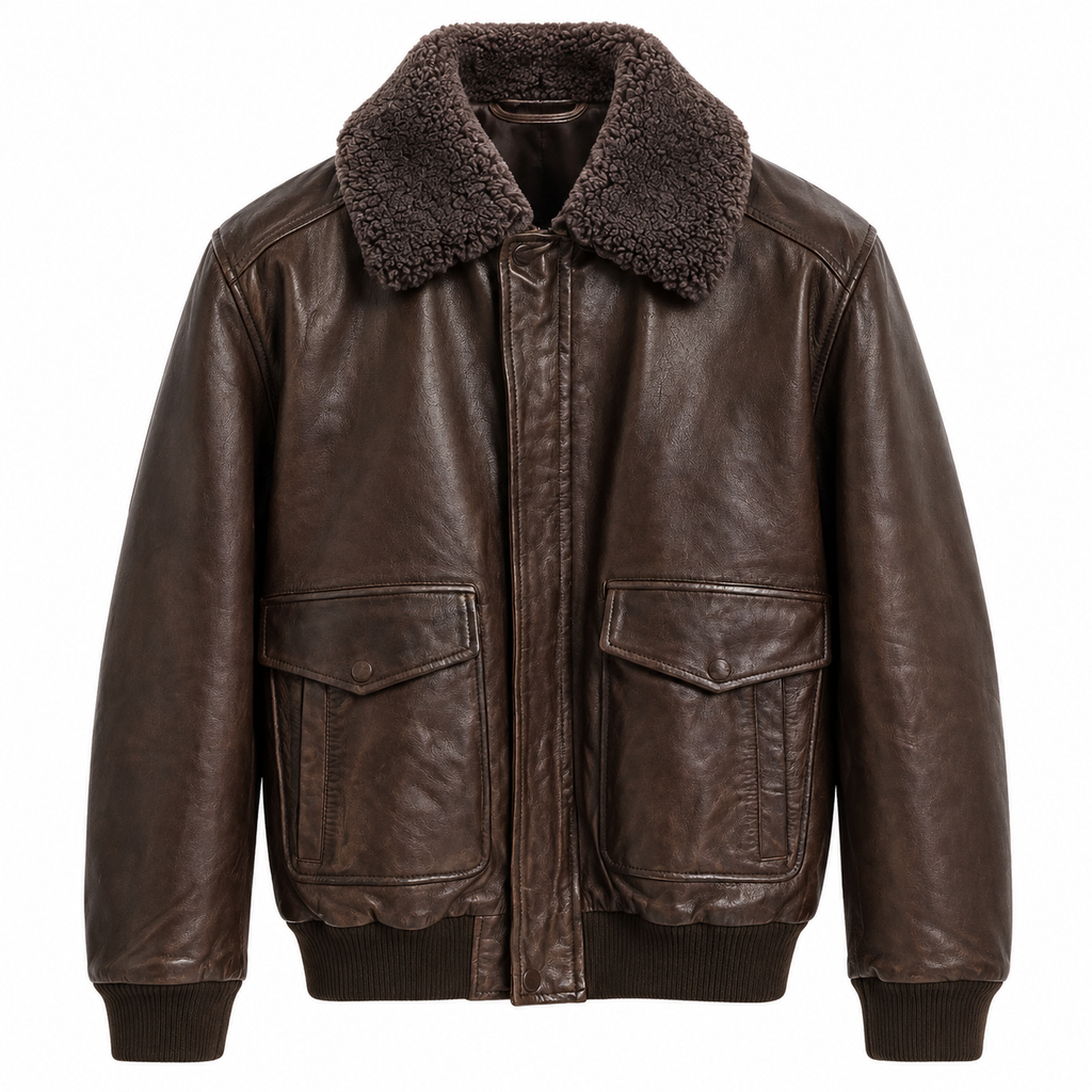 Emilio Romanelli Man Jacket Leather Colletto Pelliccia Brown