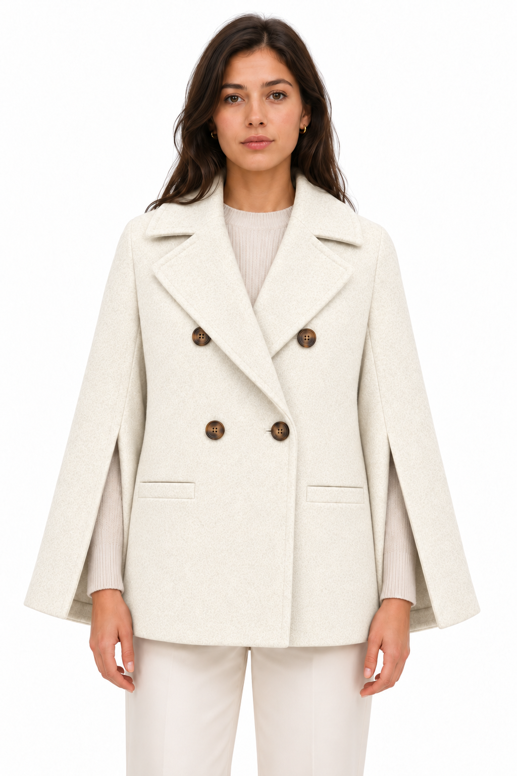 Loro Piana Fabric Woman Peacoat Double-Breasted Kimono Coats White