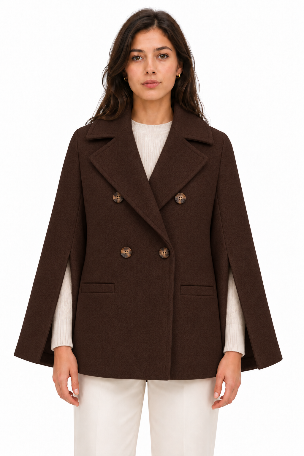 Loro Piana Fabric Woman Peacoat Double-Breasted Kimono Coats Brown