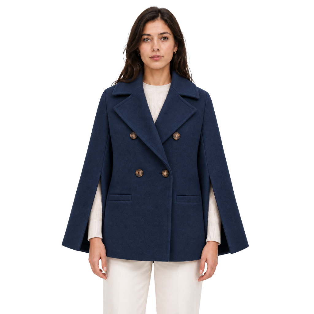 Loro Piana Fabric Woman Peacoat Double-Breasted Kimono Coats Blue