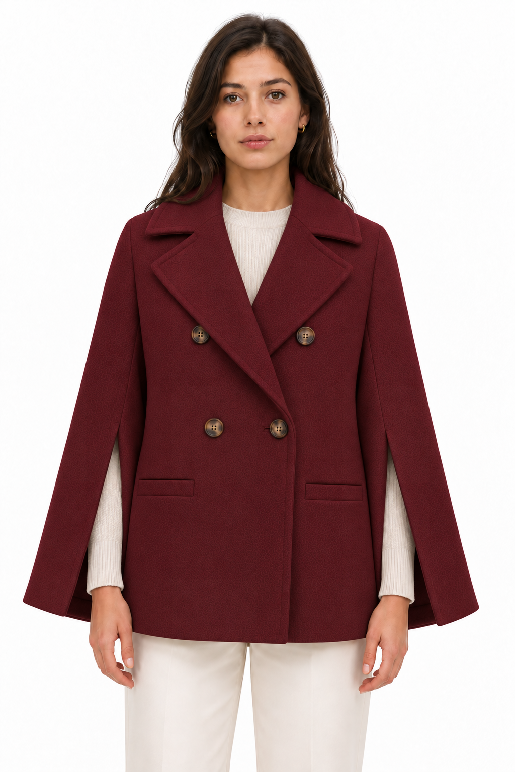 Loro Piana Fabric Woman Peacoat Double-Breasted Kimono Coats Red
