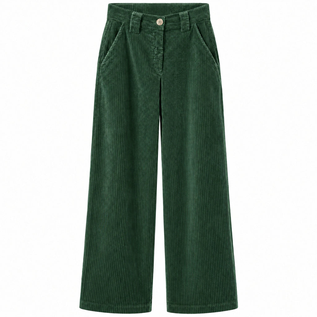east drive Woman Trousers Velvet Wide-Leg Green