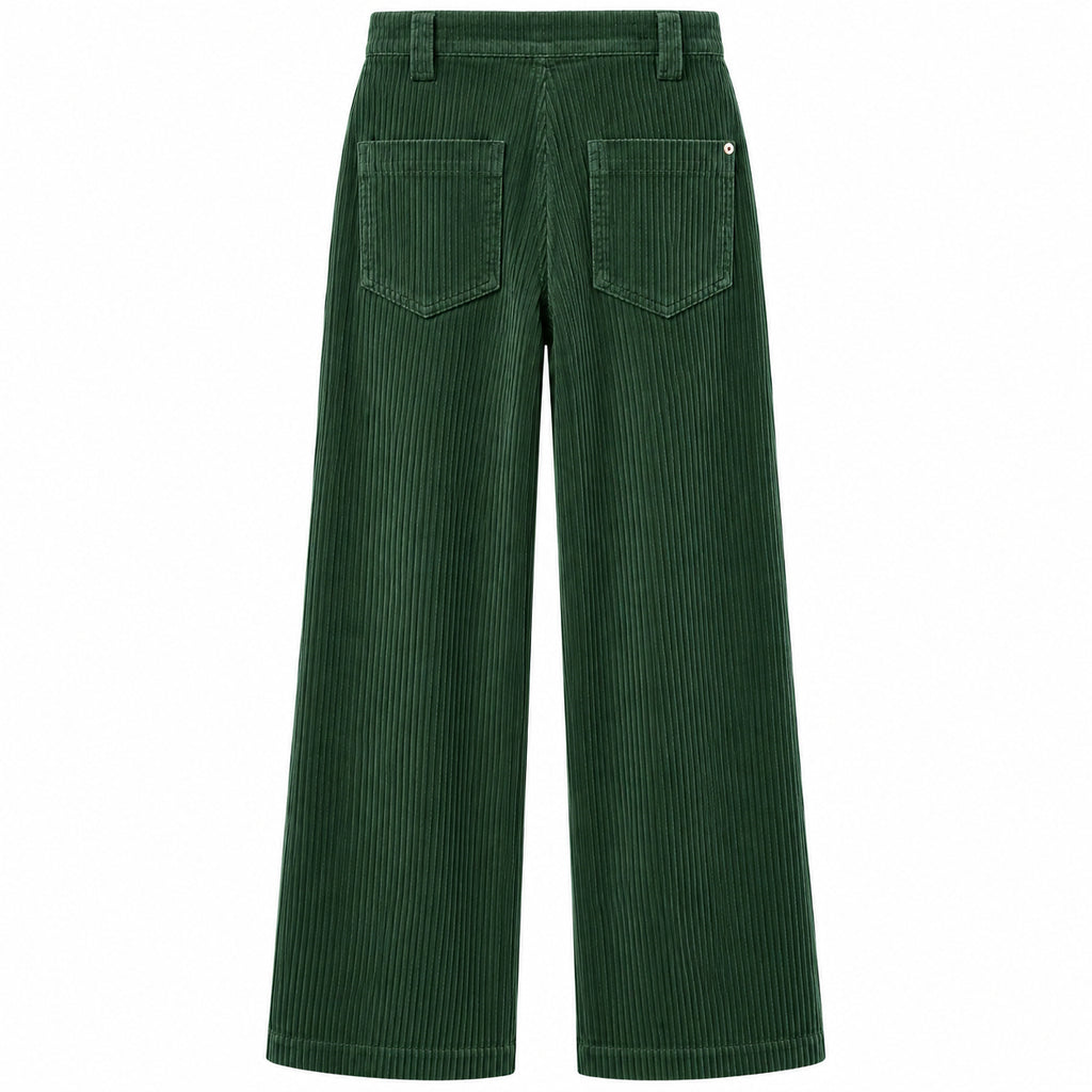 east drive Woman Trousers Velvet Wide-Leg Green