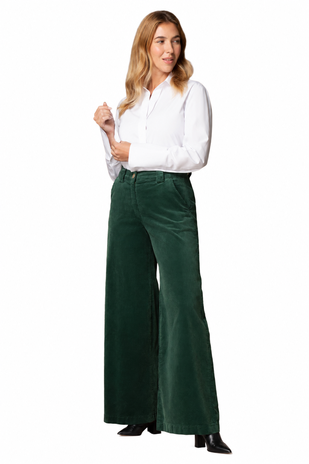 east drive Woman Trousers Velvet Wide-Leg Green