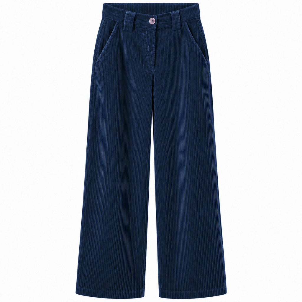 east drive Woman Trousers Velvet Wide-Leg Blue