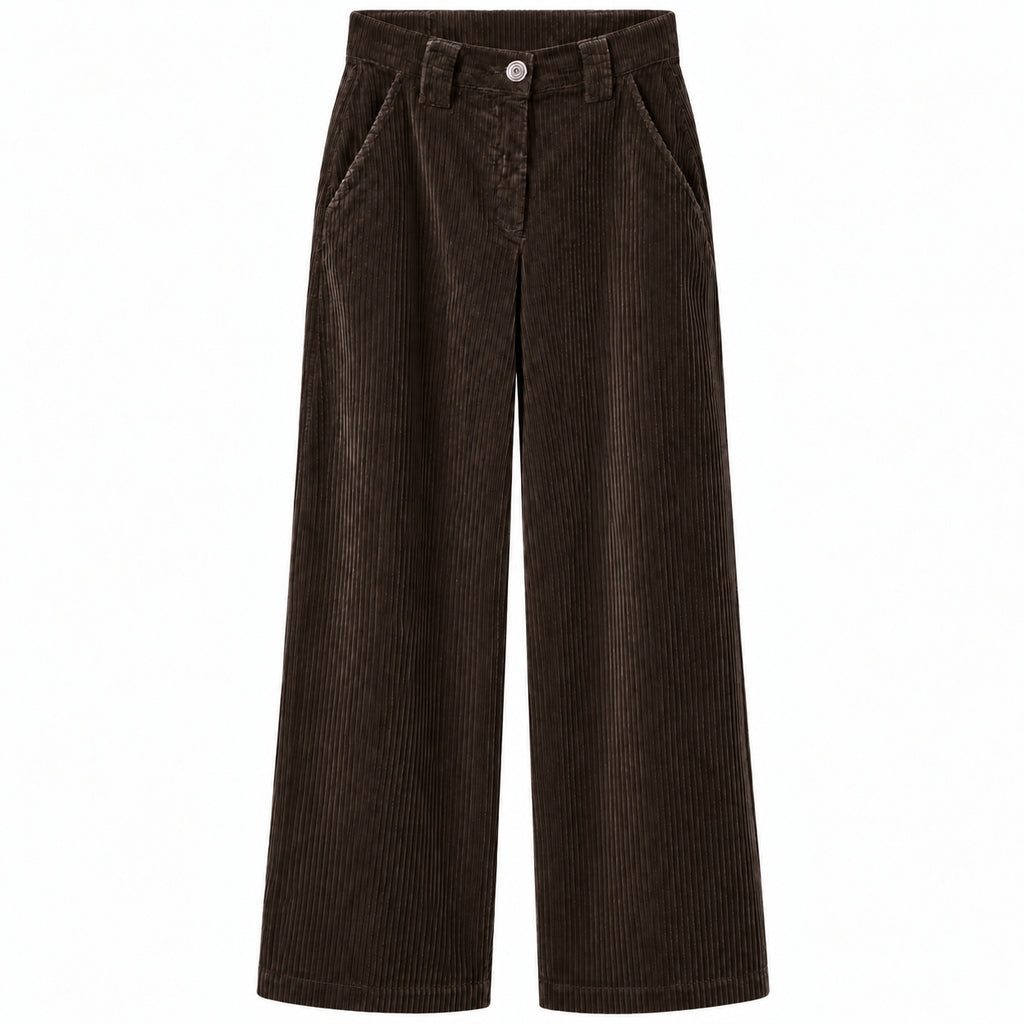 east drive Woman Trousers Velvet Wide-Leg Brown