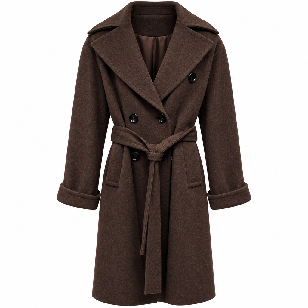 Loro Piana Fabric Woman Coat Double-Breasted Belt Brown