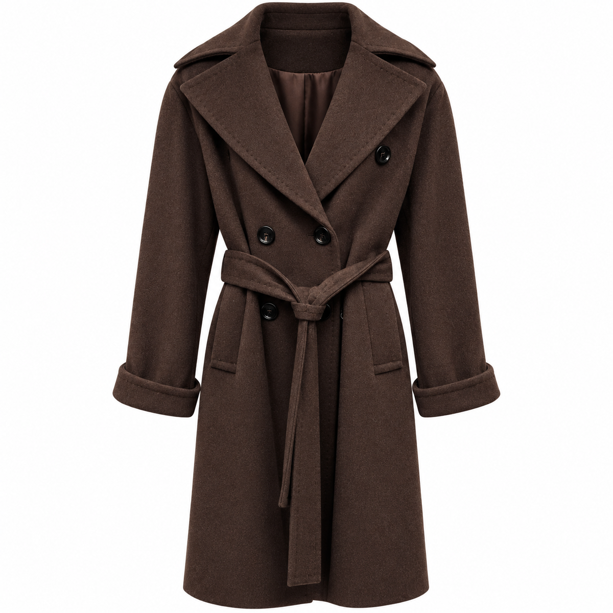 Loro Piana Fabric Woman Coat Double-Breasted Belt Brown