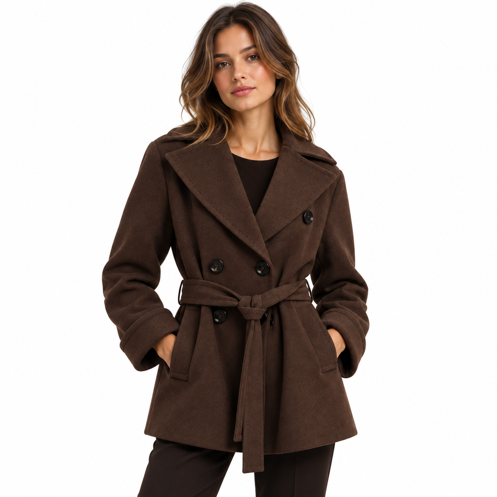 Loro Piana Fabric Woman Coat Double-Breasted Belt Brown
