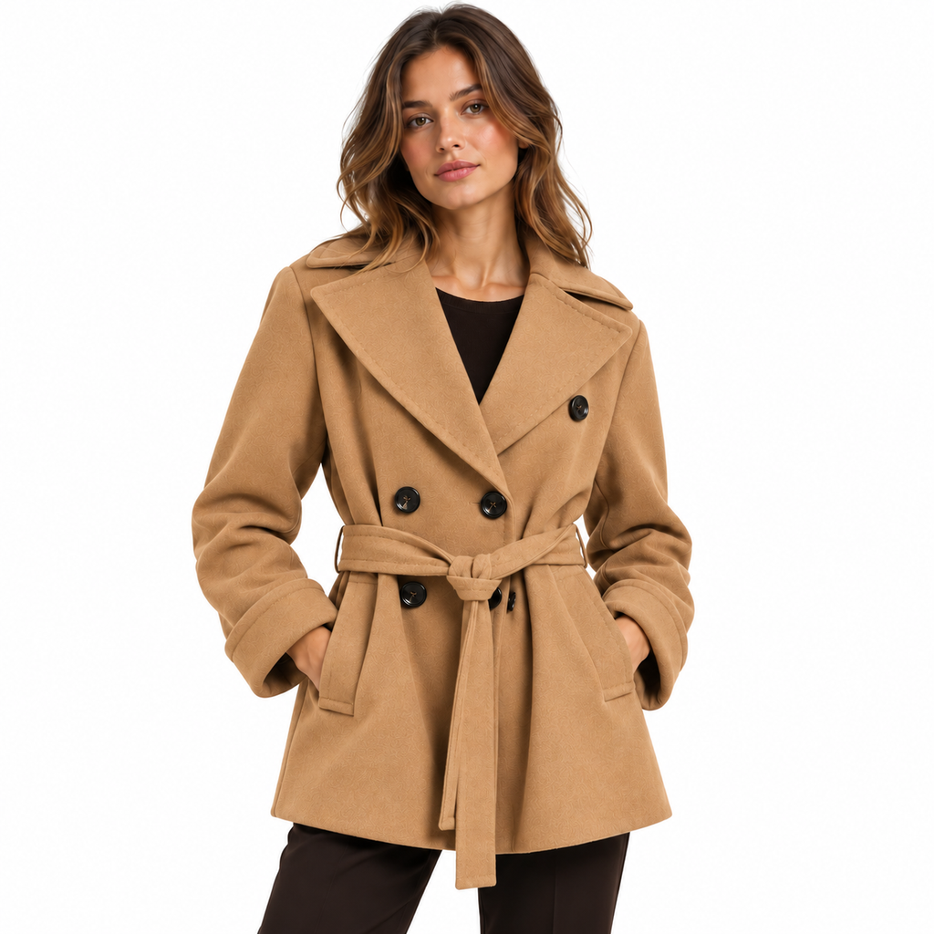 Loro Piana Fabric Woman Coat Double-Breasted Belt Beige