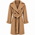 Loro Piana Fabric Woman Coat Double-Breasted Belt Beige