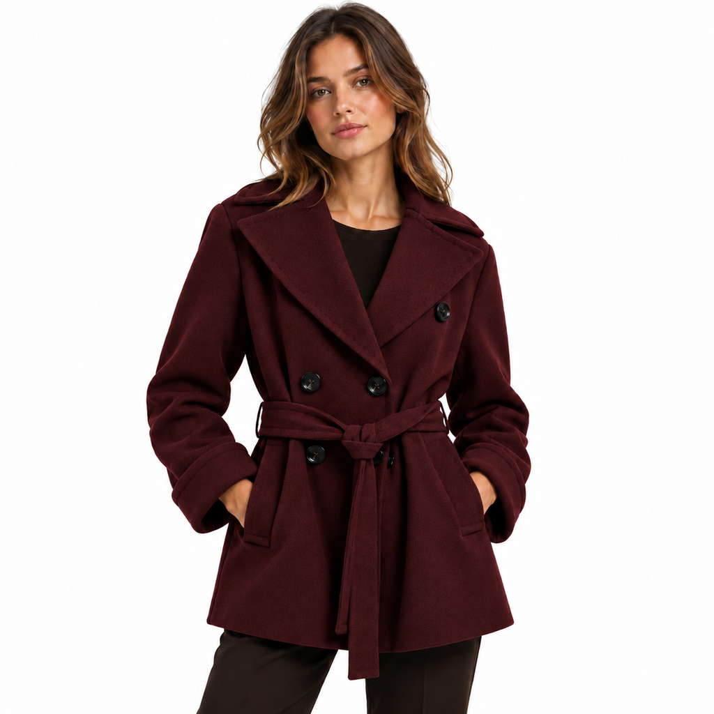Loro Piana Fabric Woman Coat Double-Breasted Belt Bordeaux