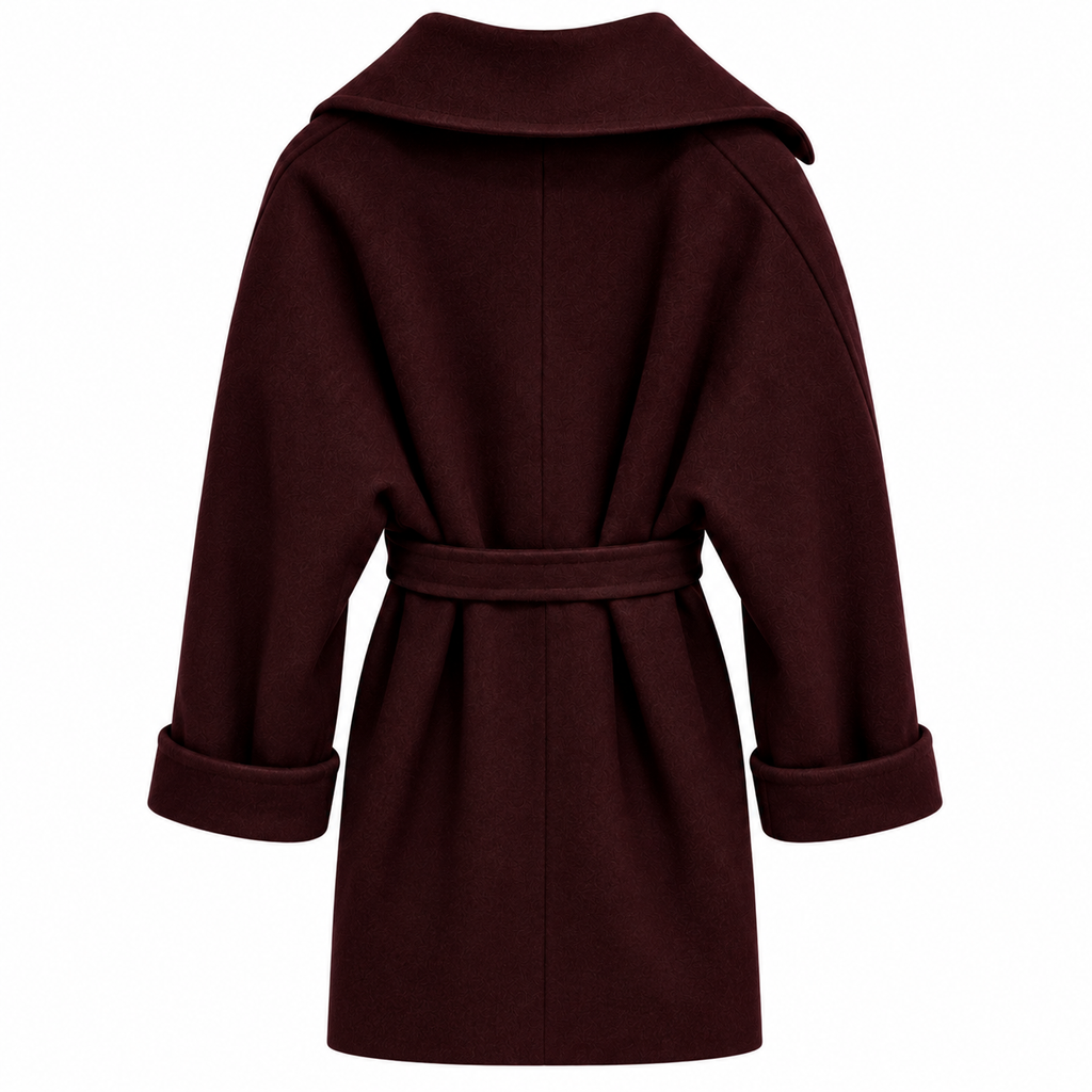 Loro Piana Fabric Woman Coat Double-Breasted Belt Bordeaux