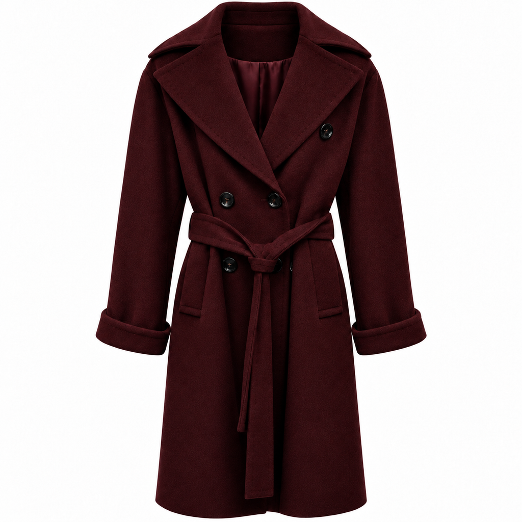 Loro Piana Fabric Woman Coat Double-Breasted Belt Bordeaux