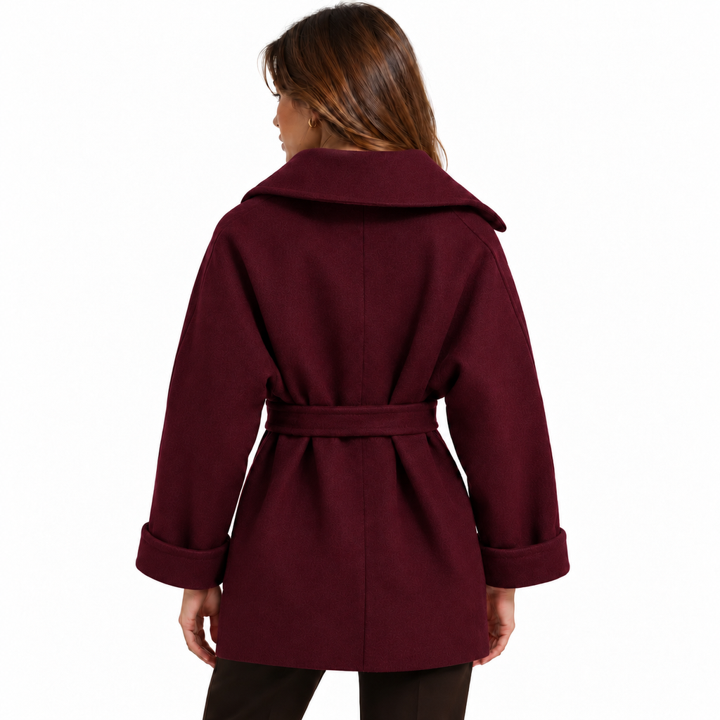 Loro Piana Fabric Woman Coat Double-Breasted Belt Bordeaux