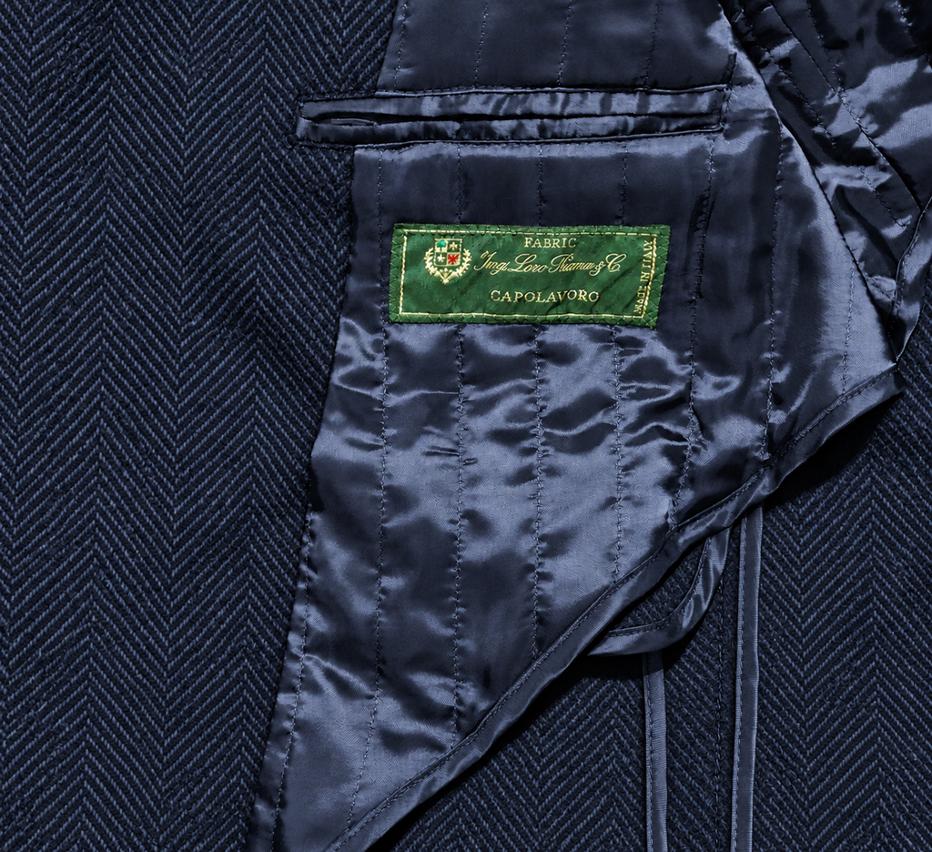 Loro Piana Fabric Man Peacoat Zelander Spigato Coats Blue