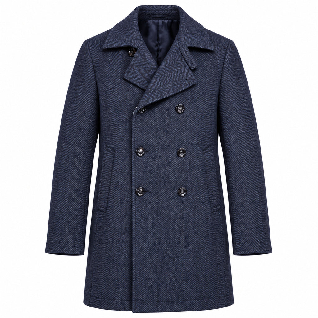 Loro Piana Fabric Man Peacoat Zelander Spigato Coats Blue