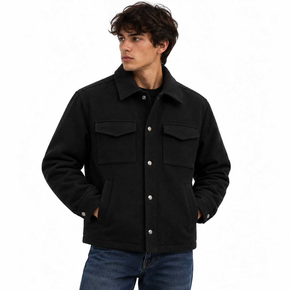 Herno Man Jacket Shirt Wool Black