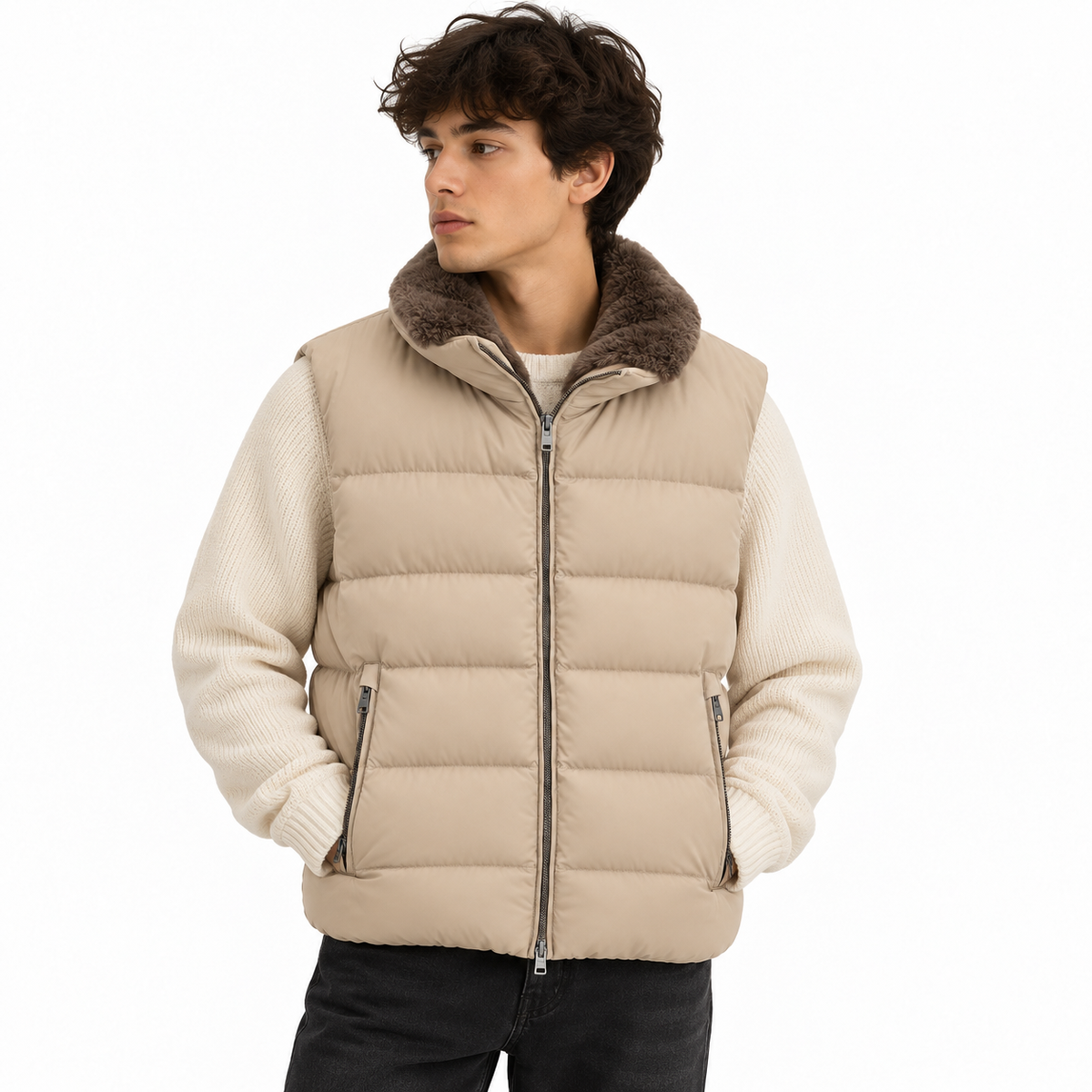 Herno Man Sleeveless Pelliccia Jackets Beige