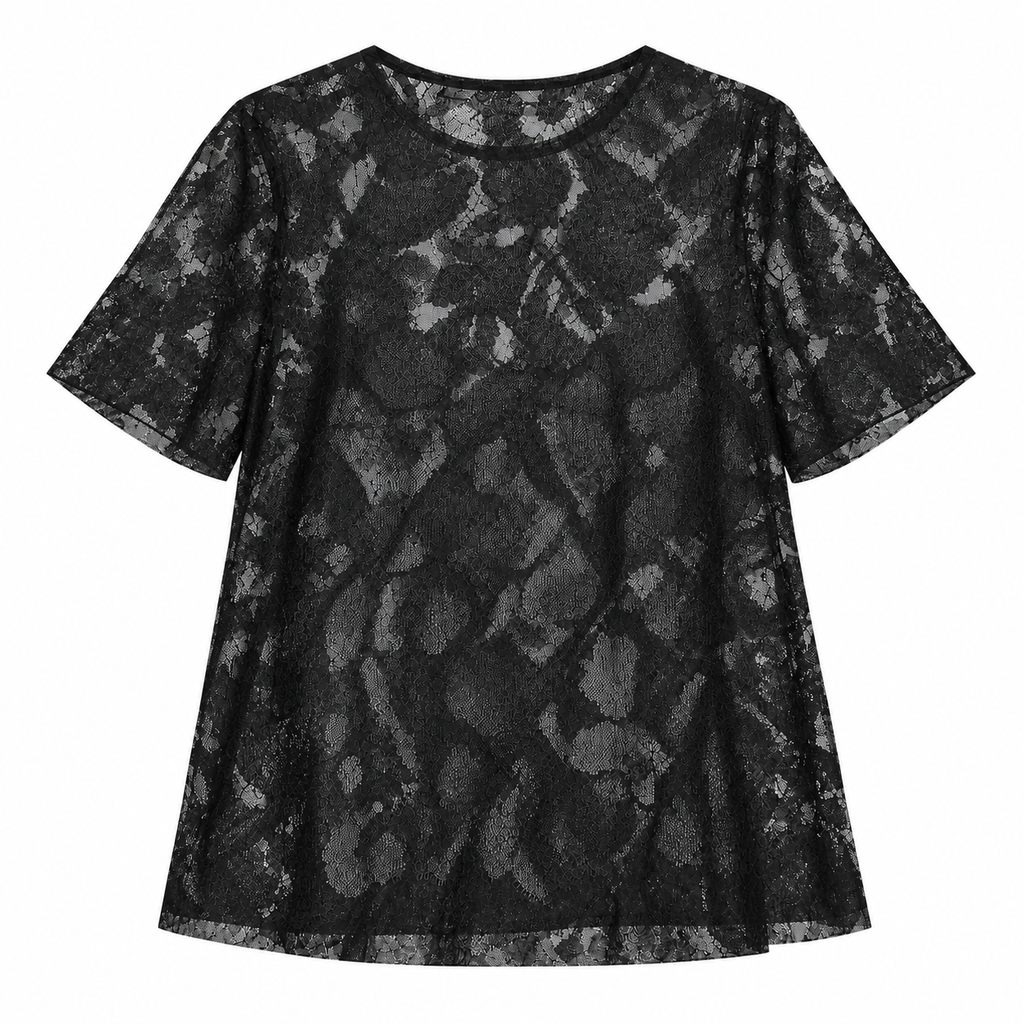Ermanno Scervino Woman T-Shirt Trasparente Lace Black
