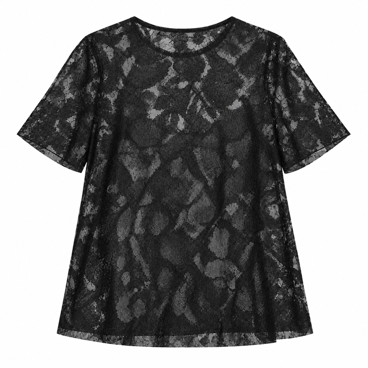 Ermanno Scervino Woman T-Shirt Trasparente Lace Black