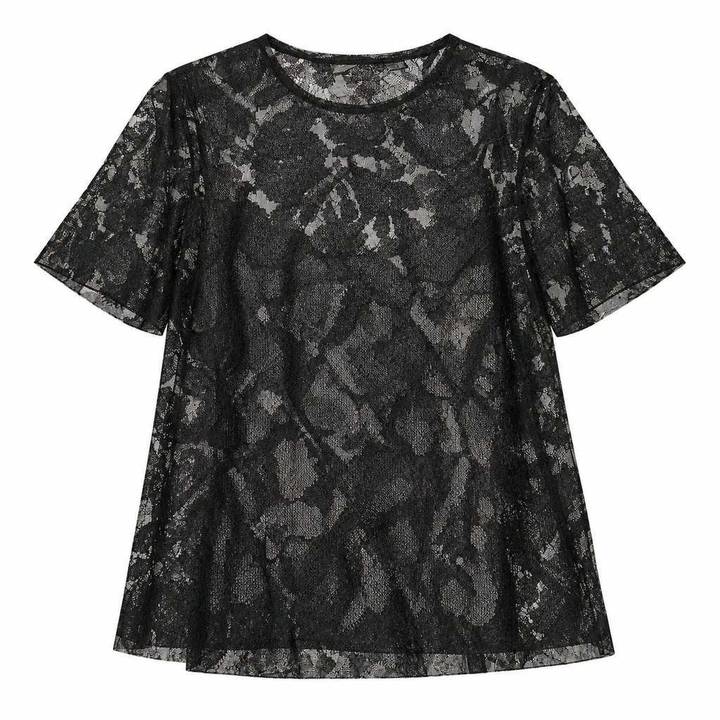 Ermanno Scervino Woman T-Shirt Trasparente Lace Black