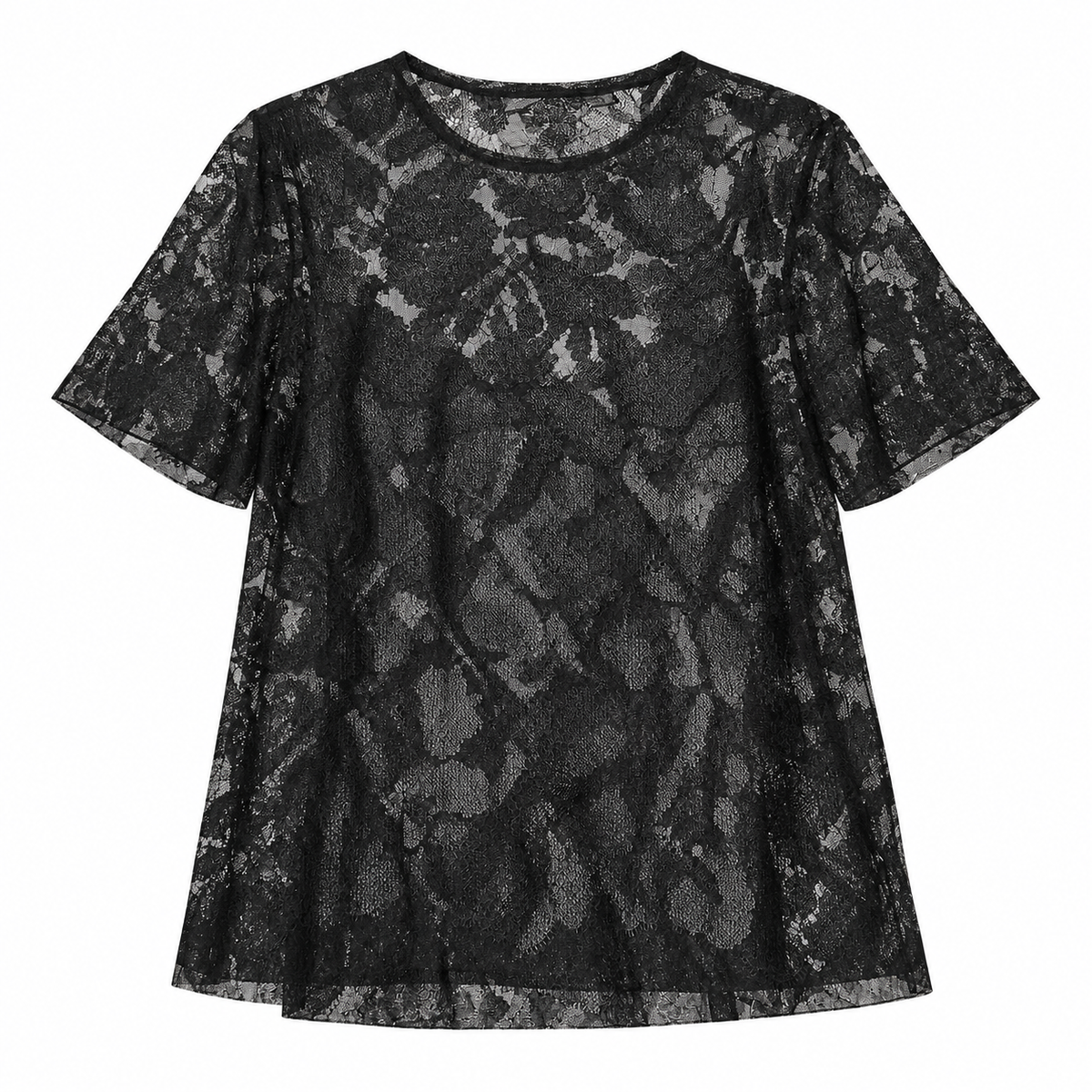 Ermanno Scervino Woman T-Shirt Trasparente Lace Black