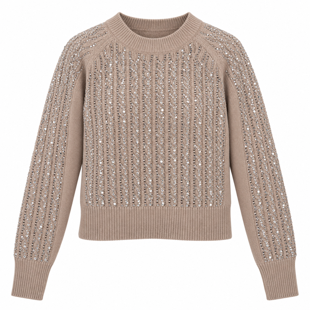 Ermanno Scervino Woman Knit Strass Sleeve Long Beige