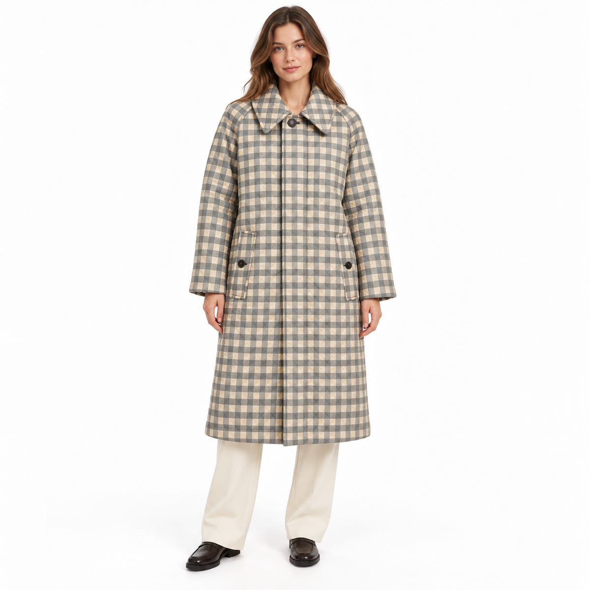 Tod's Woman Coat Nylon Quadretti Grey