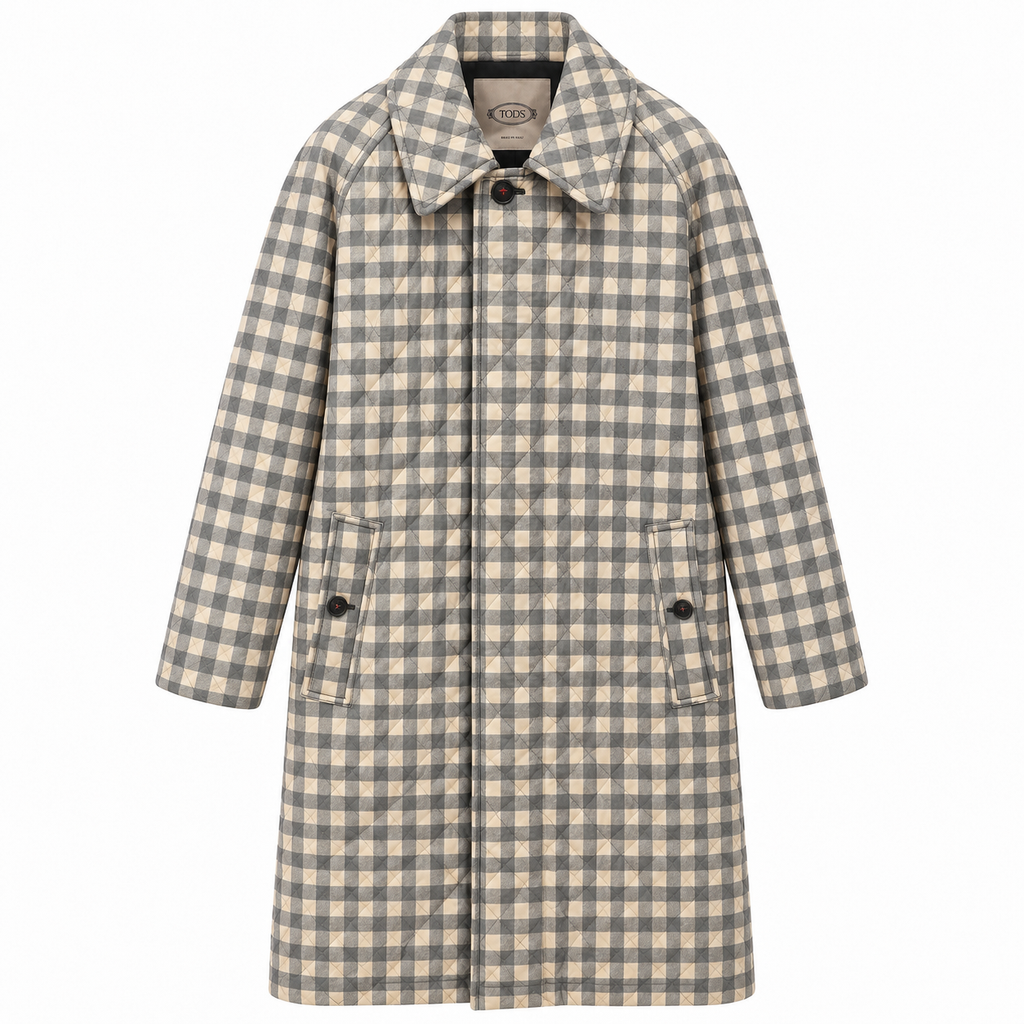 Tod's Woman Coat Nylon Quadretti Grey