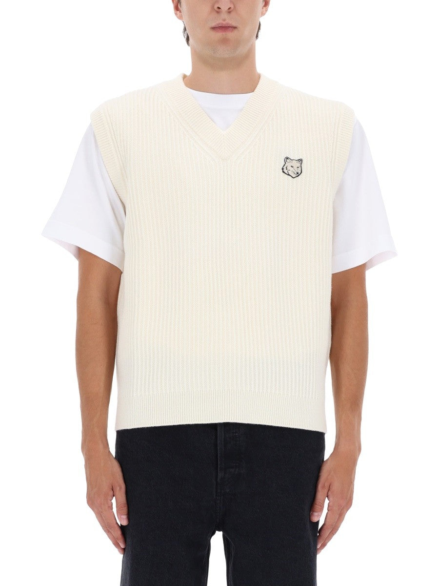 Maison Kitsune RIBBED VEST WITH FOX PATCH