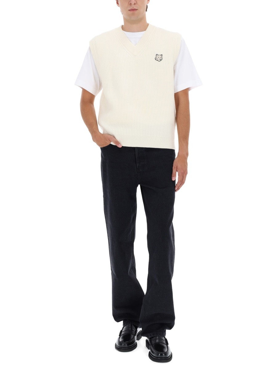 Maison Kitsune RIBBED VEST WITH FOX PATCH