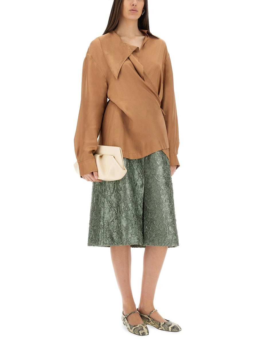 Dries Van Noten RUCHED SATIN MIDI SKIRT