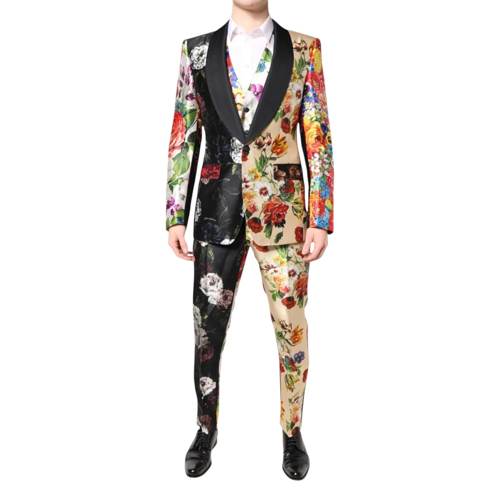 DOLCE & GABBANA Suit Multicolored Flowers SICILY Silk 3-piece EU48