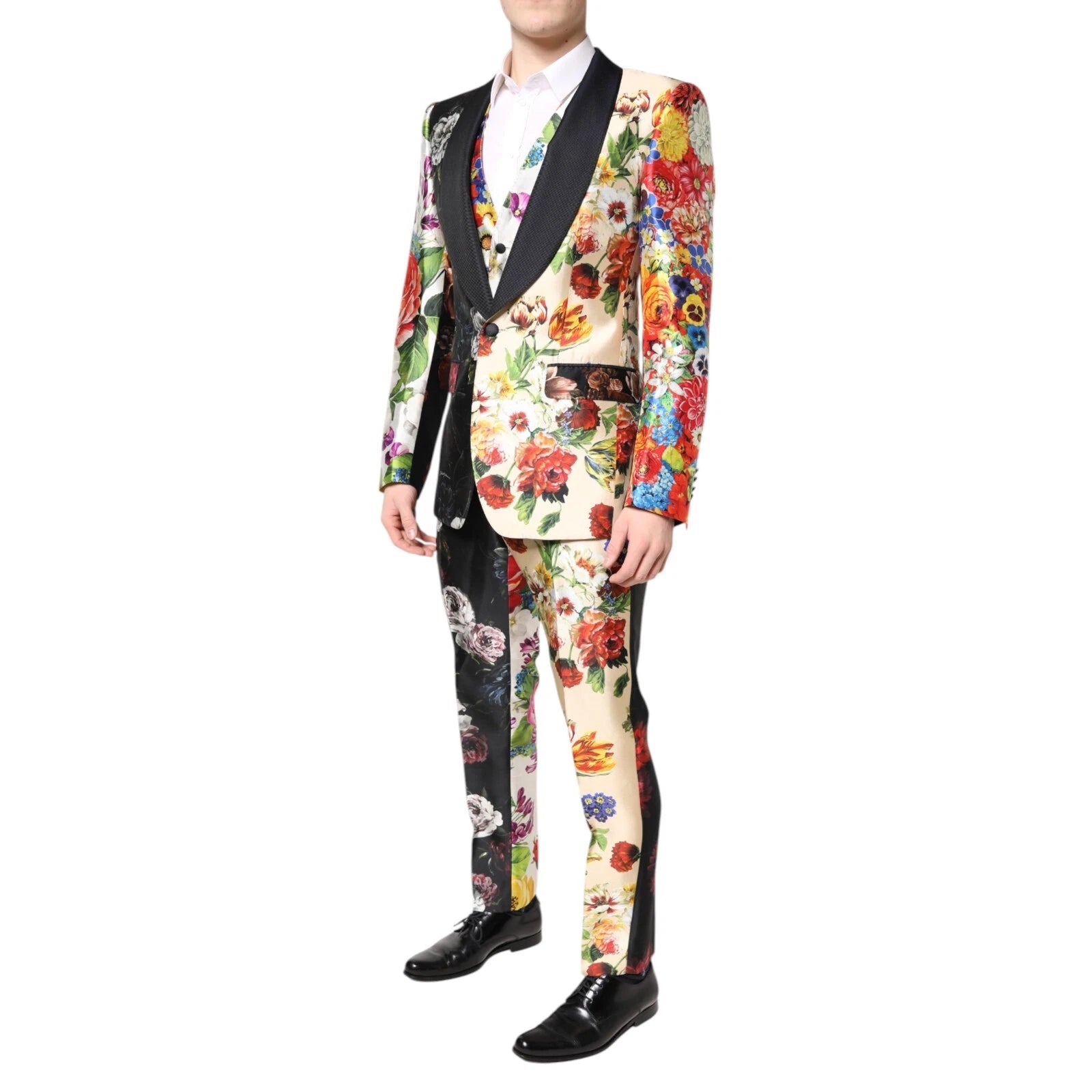 DOLCE & GABBANA Suit Multicolored Flowers SICILY Silk 3-piece EU48
