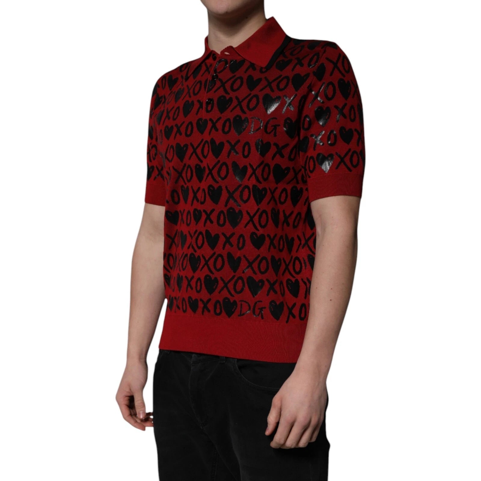 Dolce & Gabbana Men's Red XOXO Print Polo Shirt