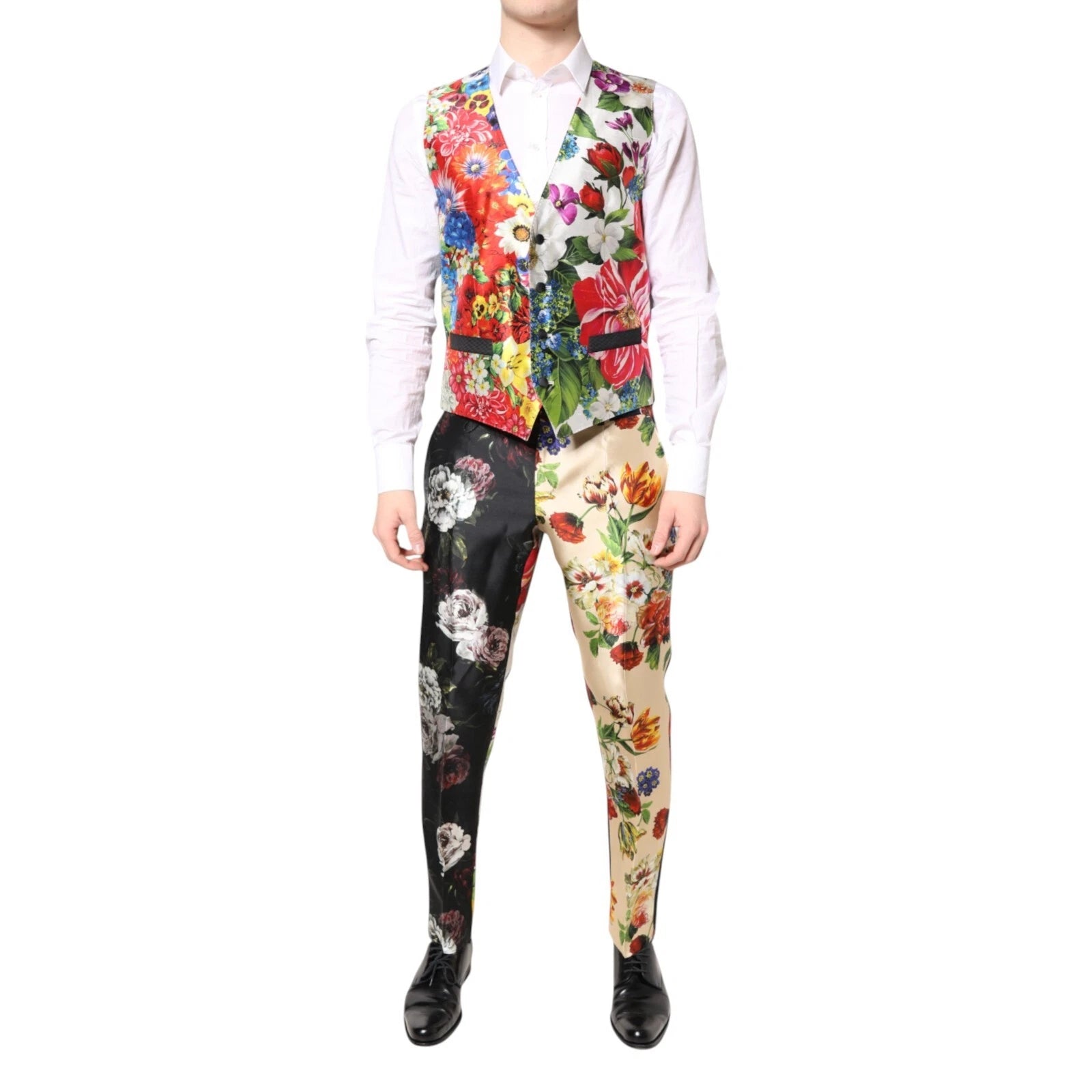 DOLCE & GABBANA Suit Multicolored Flowers SICILY Silk 3-piece EU48