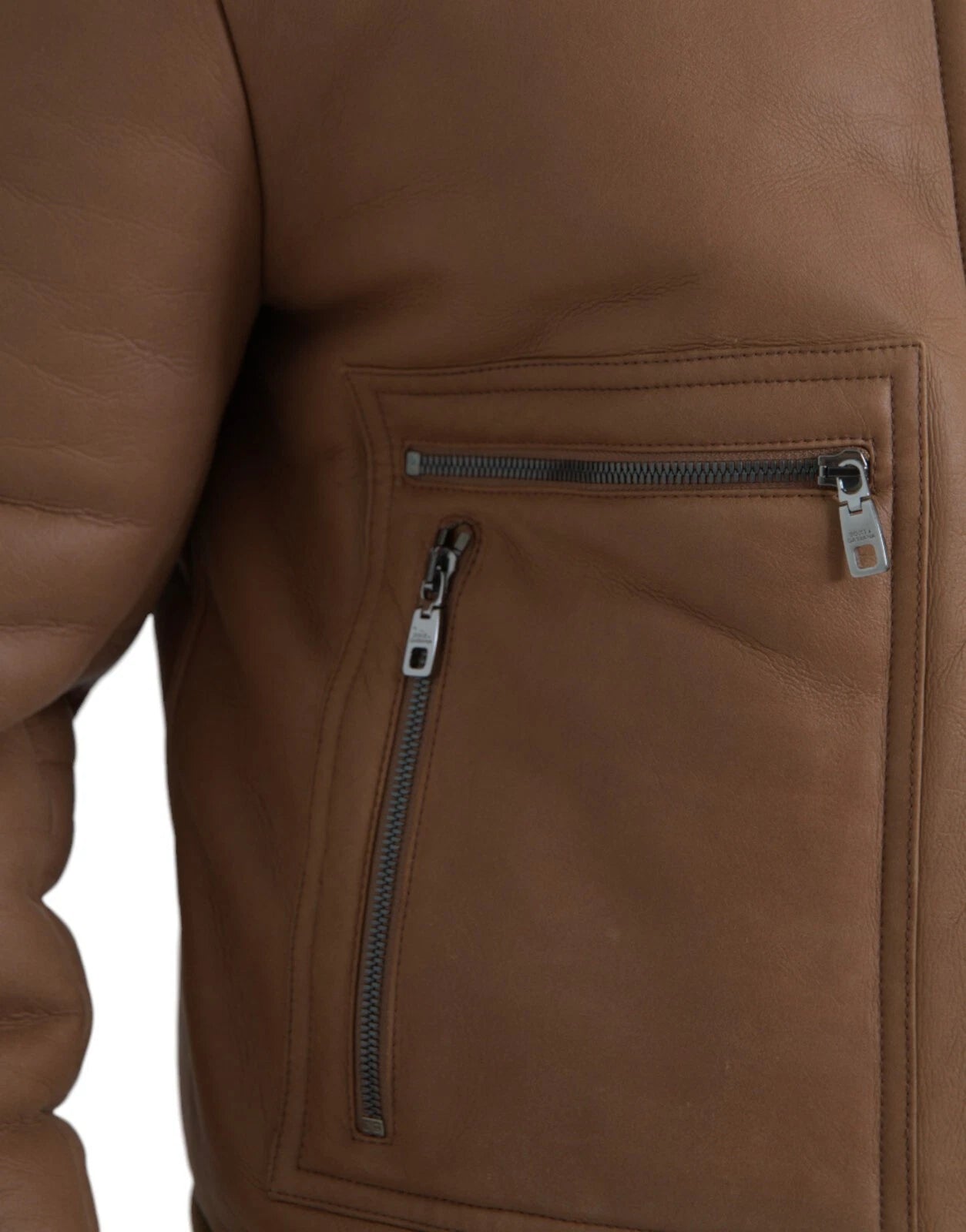 Veste en cuir Dolce Gabbana avec col en peau lainée