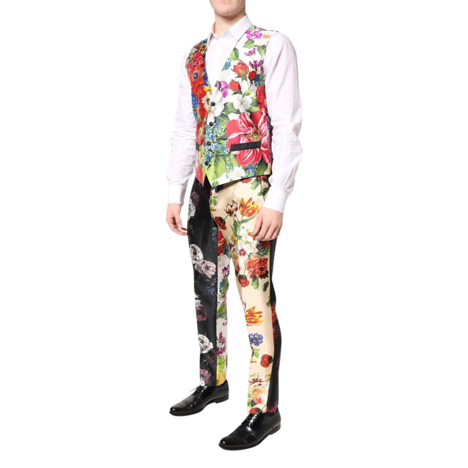 DOLCE & GABBANA Suit Multicolored Flowers SICILY Silk 3-piece EU48