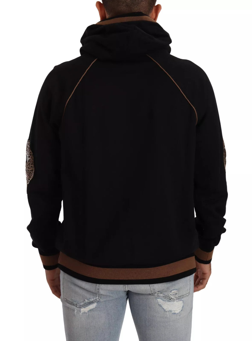 DOLCE & GABBANA mens' sweater black brown leopard cotton hoodie