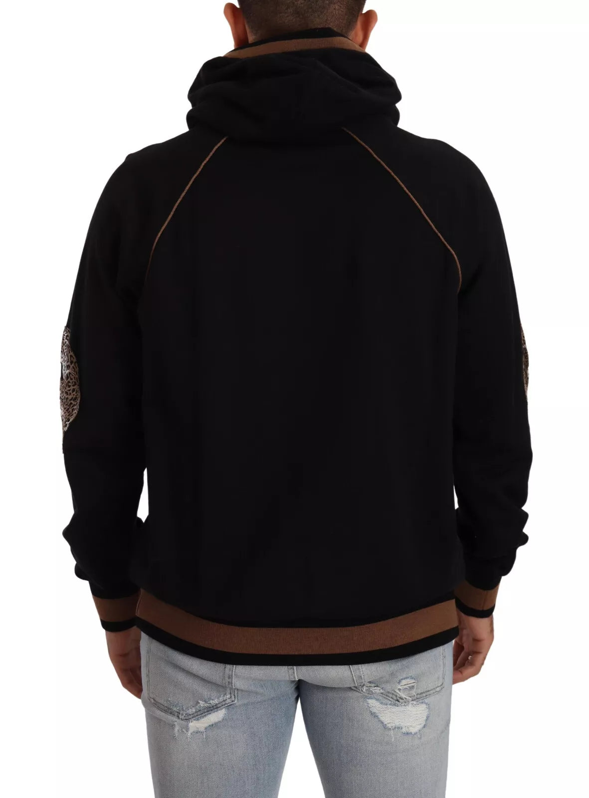 DOLCE & GABBANA mens' sweater black brown leopard cotton hoodie