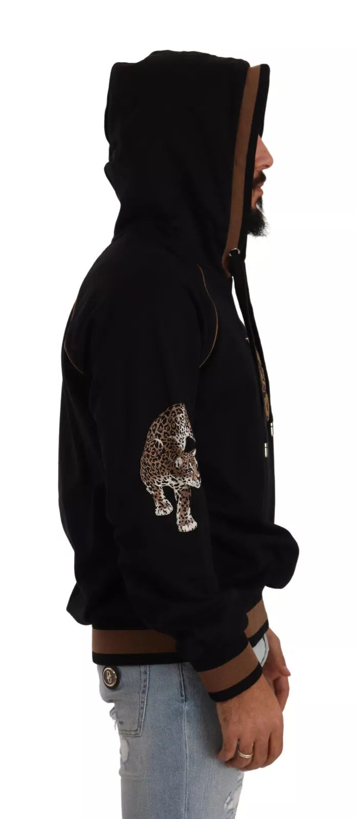 DOLCE & GABBANA mens' sweater black brown leopard cotton hoodie