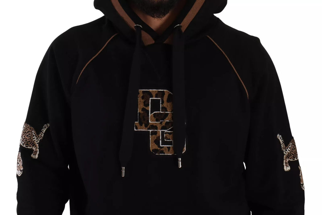 DOLCE & GABBANA mens' sweater black brown leopard cotton hoodie