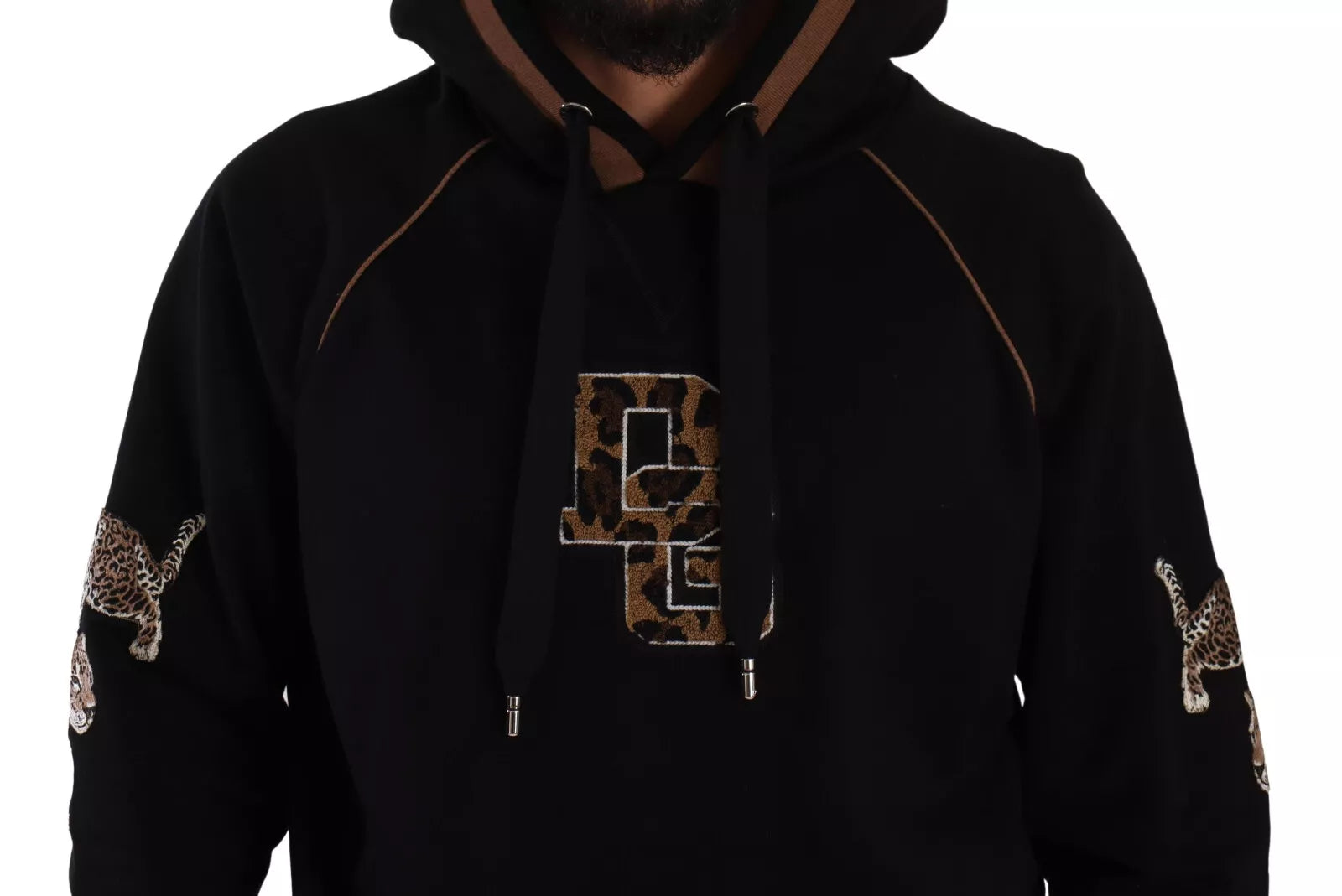 DOLCE & GABBANA mens' sweater black brown leopard cotton hoodie