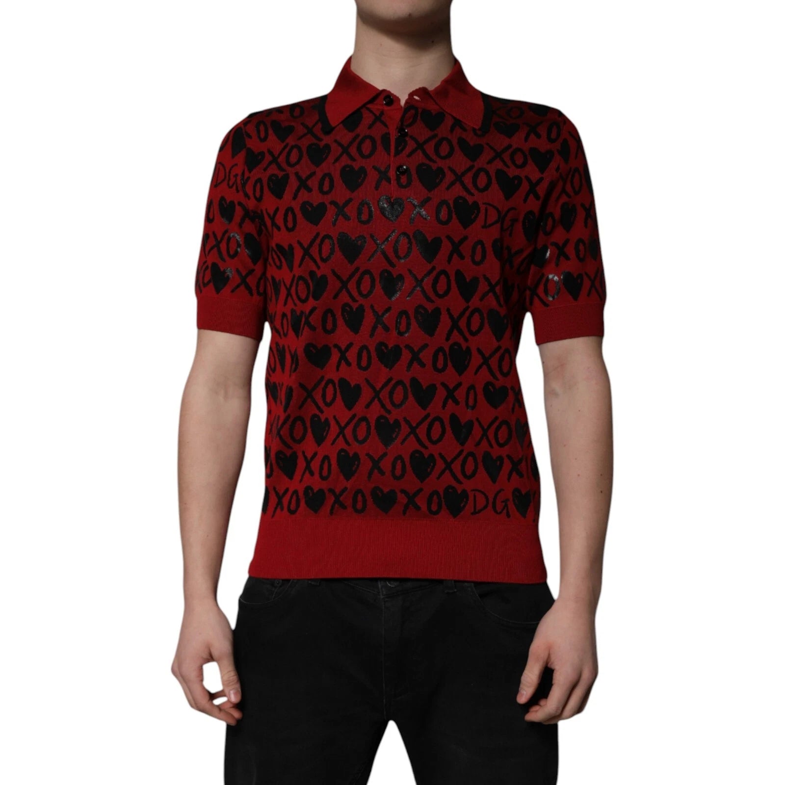 Dolce & Gabbana Men's Red XOXO Print Polo Shirt