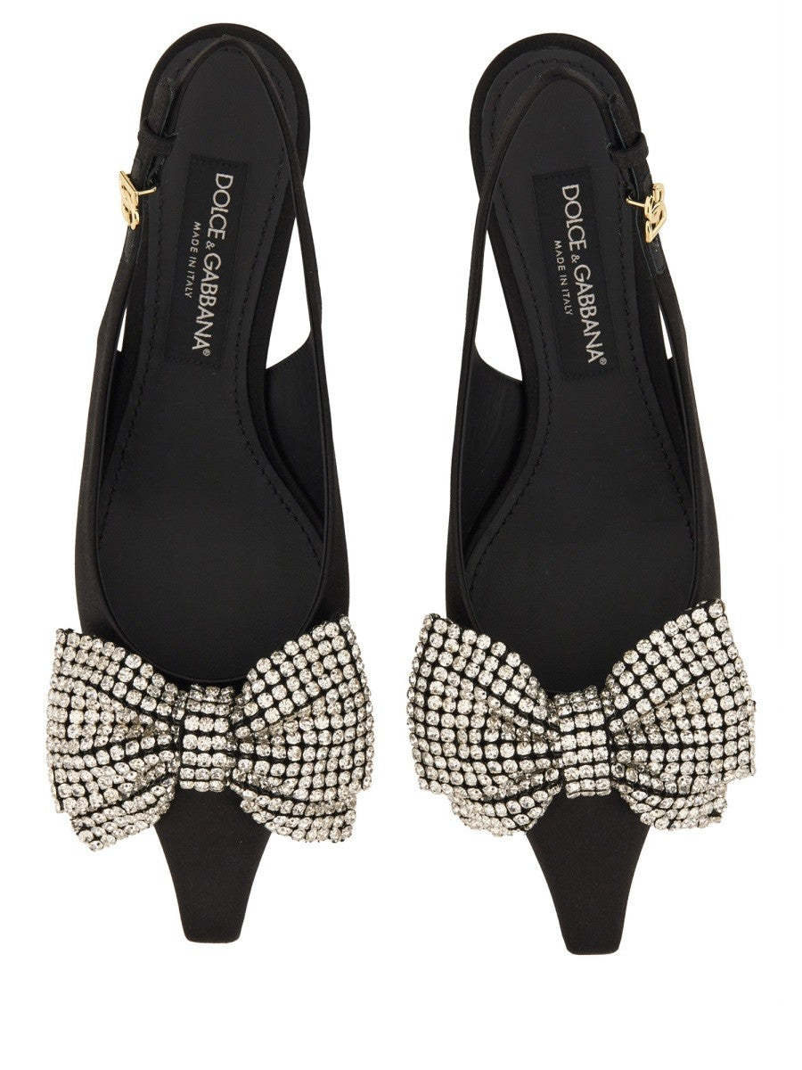 Dolce & Gabbana SATIN SLING-BACK WITH RHINESTONE EMBROIDERY